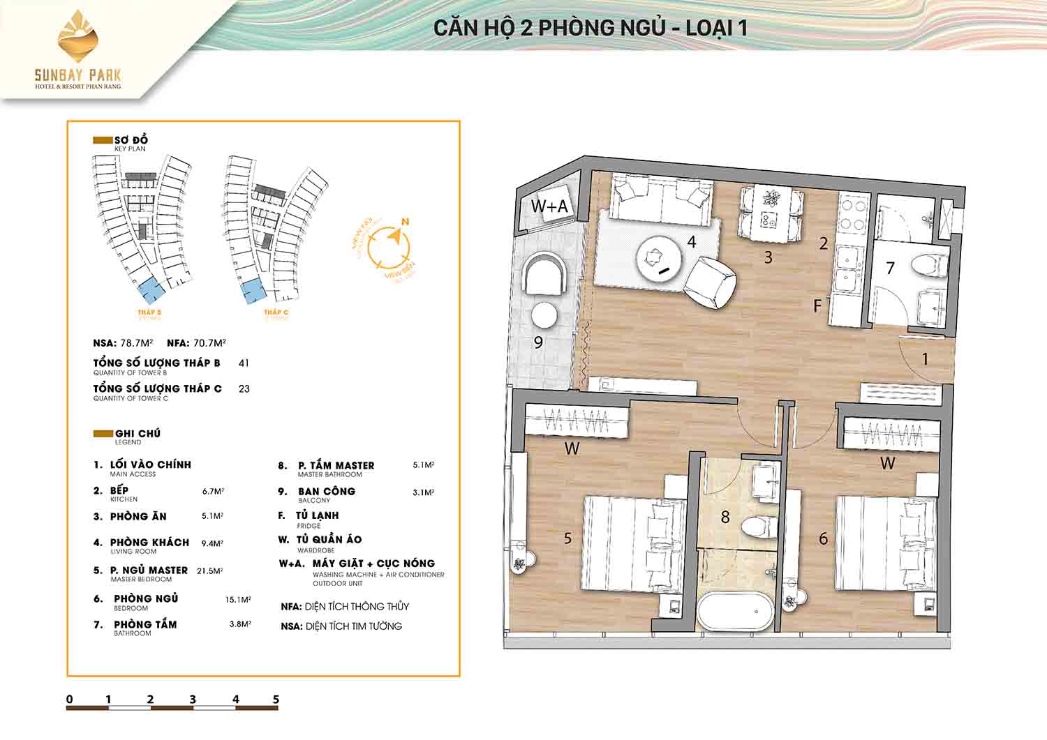 Thiết kế căn hộ 2 phòng ngủ loại 1 78,2m2 dự án Sunbay Park Phan Rang Ninh Thuận