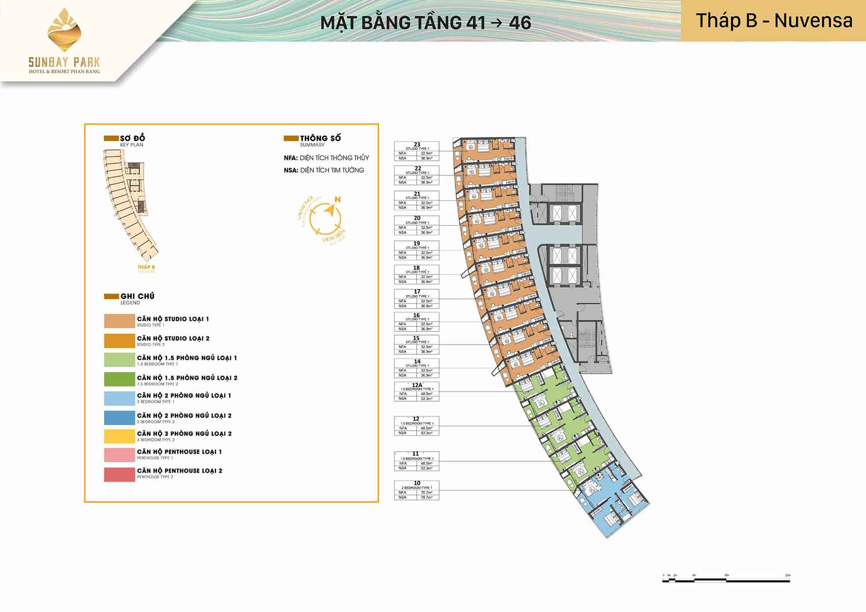 Mặt bằng thiết kế tòa B Nuvensa tầng từ 41-46 dự án Sunbay Park Phan Rang Ninh Thuận