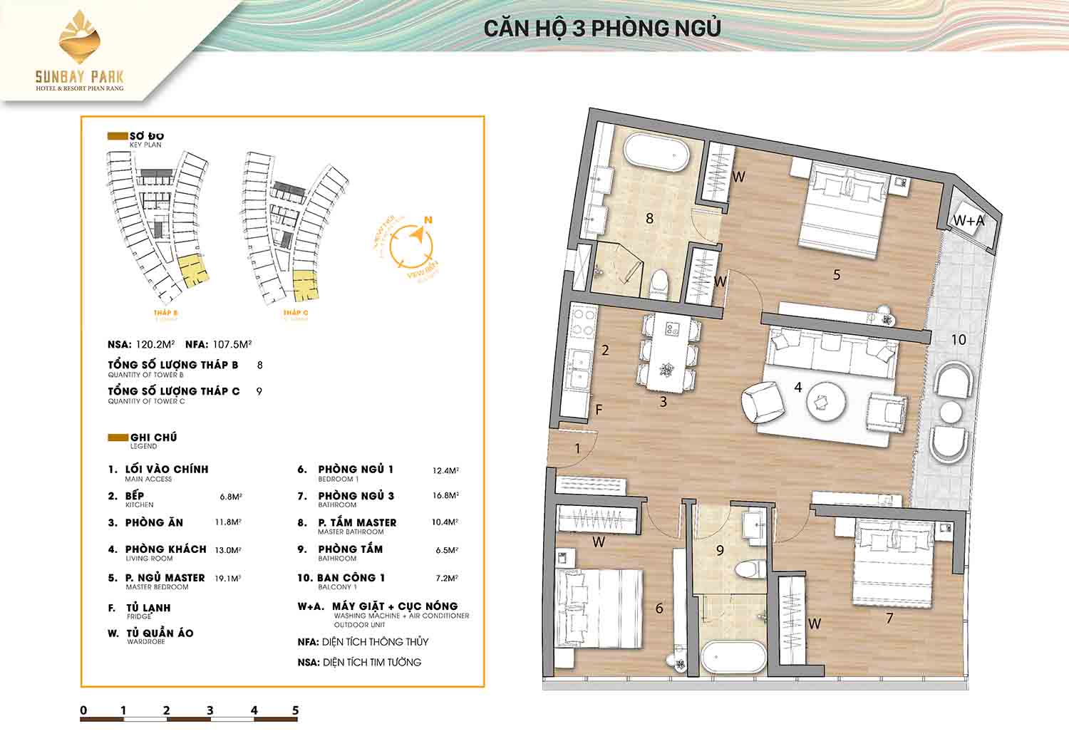 Thiết kế căn hộ 3 phòng ngủ 120,3m2 dự án Sunbay Park Phan Rang Ninh Thuận